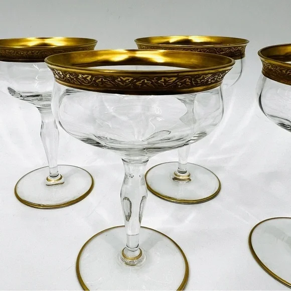 Set of 4 Vintage Minton Tiffin-Franciscan Champagne 4 Ounces Gold Rim Glasses - Picture 8 of 14